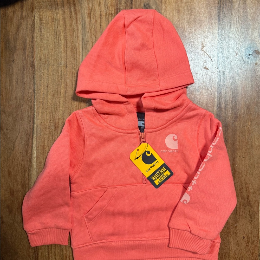 Carhartt Baby Girl Half-Zip Coral Hoodie Size 9M